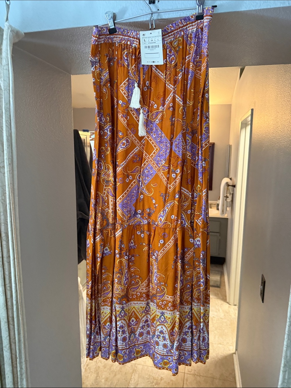 Women's Maxi Skirt in Rust & Lilac Paisley - Unbranded